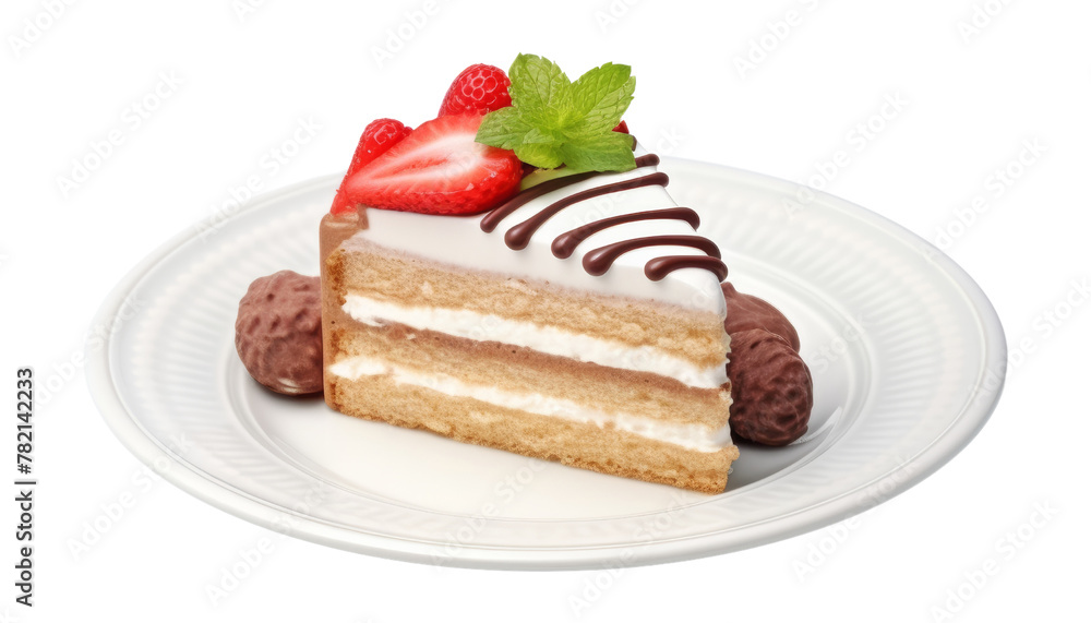 piece of chocolate cake with strawberry isolated on transparent background cutout piece of chocolate cake with strawberry isolated on transparent background cutout
