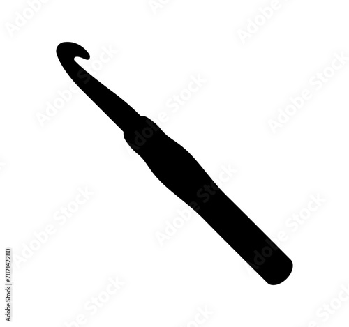 Crochet hook illustration, icon. Vector black silhouette.