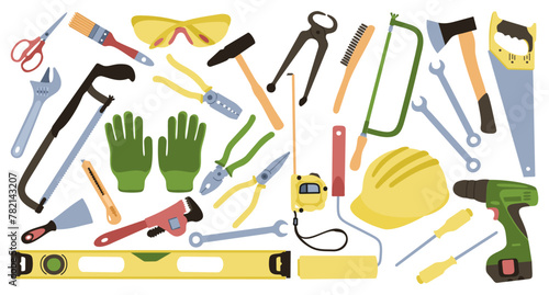 Construction instruments. Vector set of isolated work tools for repair.