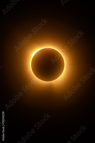 The solar corona and prominences radiating off the suns surface during totality in the total solar eclipse of 2024. Seen from Quebec Canada  