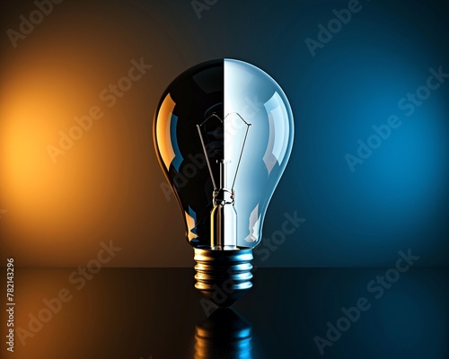 A light bulb emitting both bright and dark photons, symbolizing innovation used for good or ill. photo