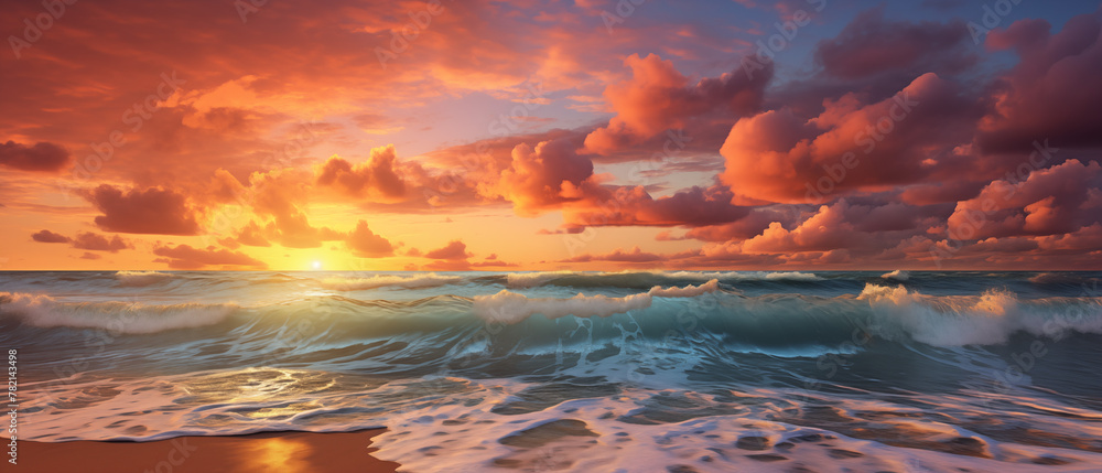 Vibrant Sunset Over Turbulent Sea: High-Resolution Image