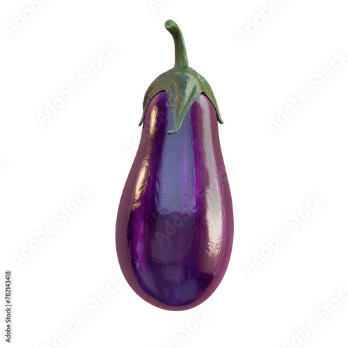 Purple eggplant with green stem on Transparent Background