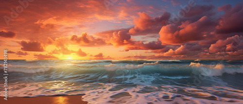 Vibrant Sunset Over Turbulent Sea: High-Resolution Image