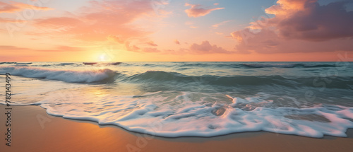 Serene Beach Sunset with Gentle Waves: Royalty-Free Image