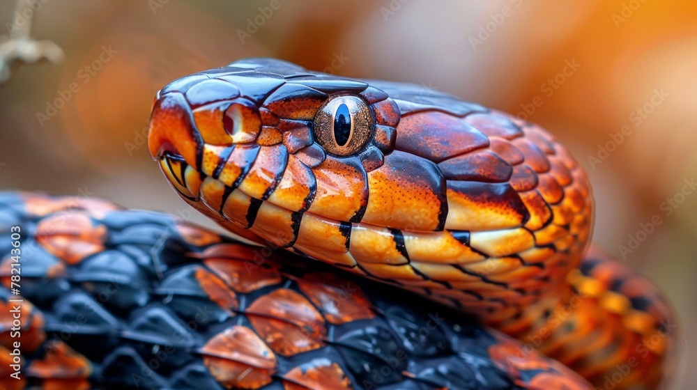 Black yellow snake close up view Black yellow snake close up view