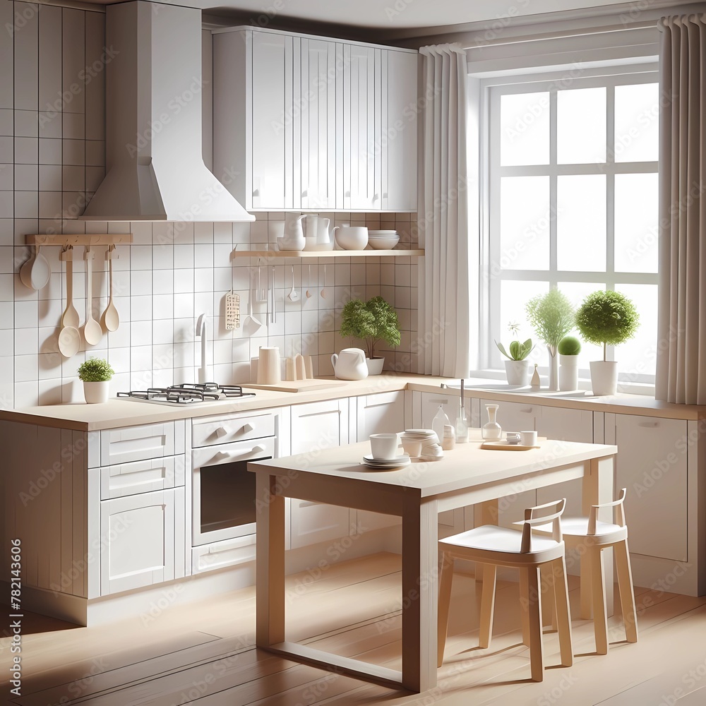 Beautiful kitchen interior. Interior design mockup. Ai Generative 