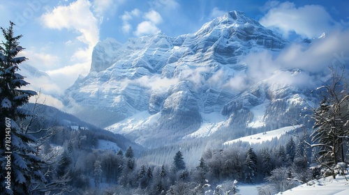 "Snow-capped mountain landscape scene