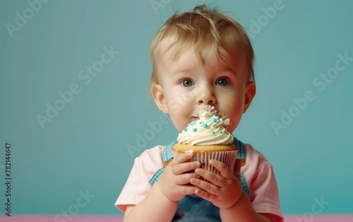 Baby with Cupcake  Birthday Concept