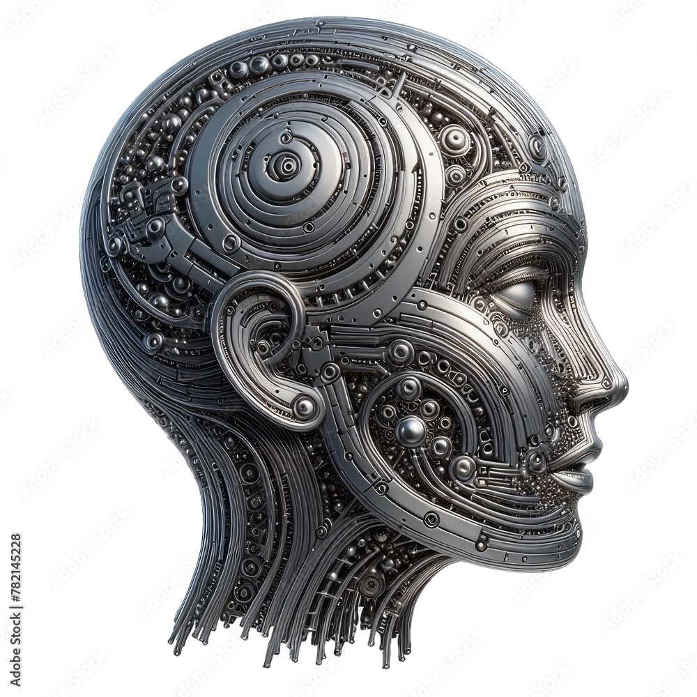 Head made of computer parts. Head is made of many small parts, and it looks like it is made of metal. Head is very detailed and has lot of different parts. Isolated object Head made of computer parts. Head is made of many small parts, and it looks like it is made of metal. Head is very detailed and has lot of different parts. Isolated object