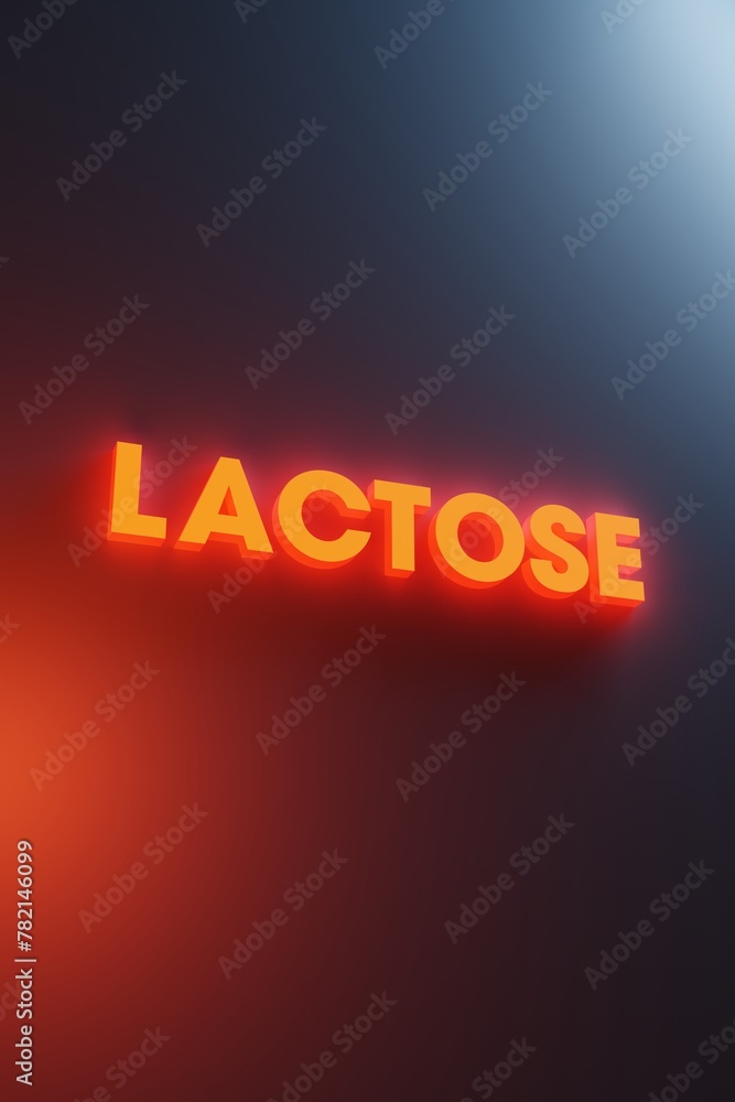 Orange 3D title LACTOSE in food - shining illuminated Orange 3D title LACTOSE in food - shining illuminated