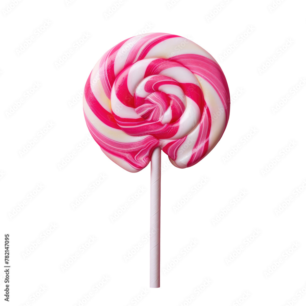 A close up of a pink and white lollipop on a stick A close up of a pink and white lollipop on a stick