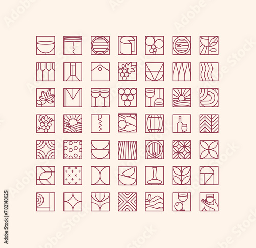 Obraz na płótnie Wine art deco icons drawing in flat line style drawing on light background. w salonie