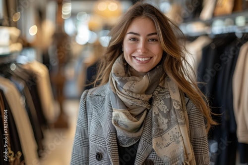 Smiling Woman in Fashion Store