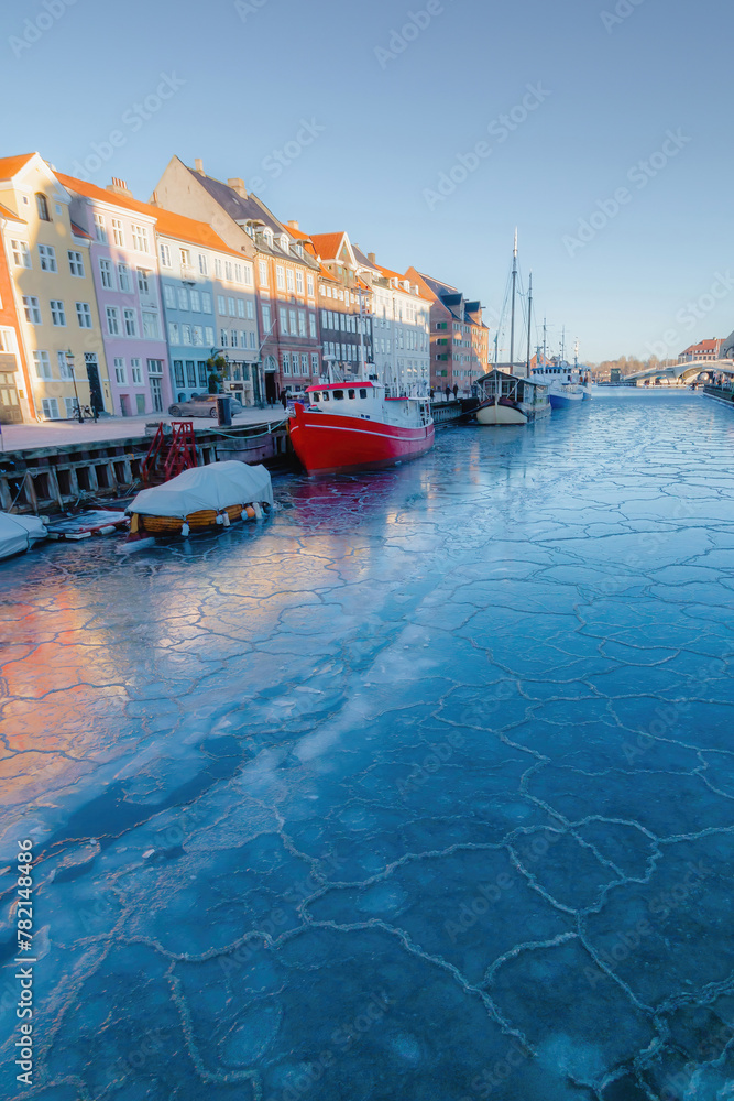 Frozen Nyhavn canal in Copenhagen - advertisement free