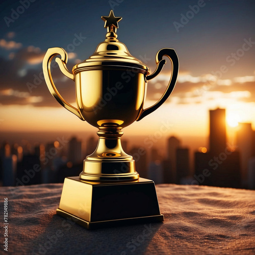 gold trophy cup on black photo