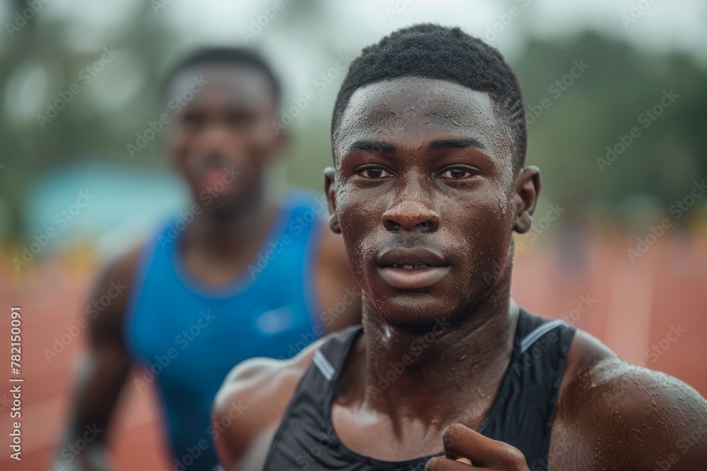Determination in the Rain: Athletes on the Track