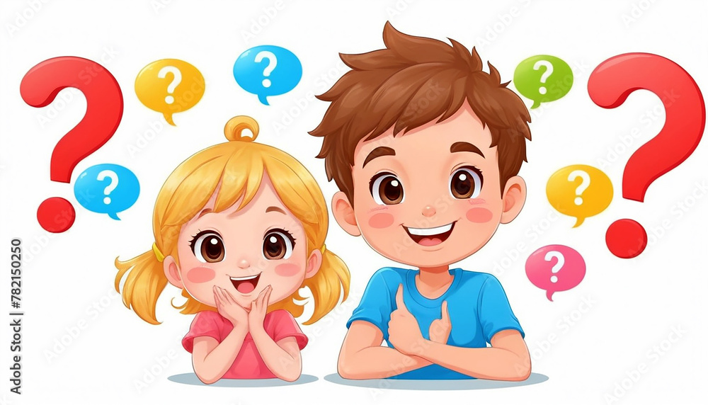 Children boy and girl cartoon image with cheerful faces