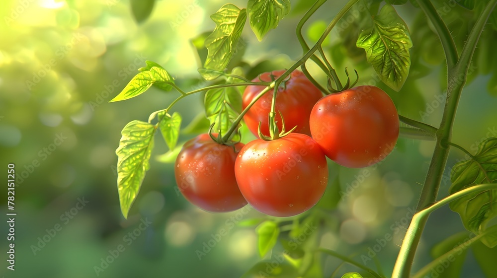 Tomatoes on the branch, sun shine