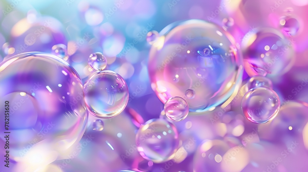 Colorful abstract 3d art background. Holographic floating liquid blobs, soap bubbles, metaballs.