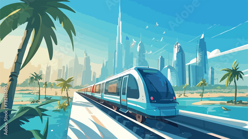 Sketch of Dubai metro with building in vector illus photo
