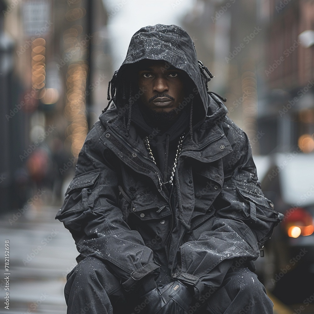 Man in chain, urban style, gritty streetwear fashion Man in chain, urban style, gritty streetwear fashion