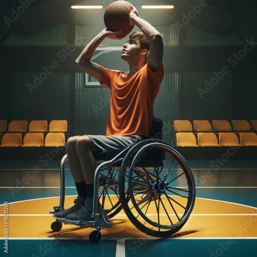Wheelchair Basketball Player Taking a Shot