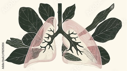 An illustration symbolizing mindfulness meditation and breath focus, featuring a human lung silhouette, representing calm breathing and inner peace. photo