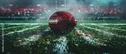 Kickoff Anticipation: Football Poised on Field. Concept Football Season, Sports Photography, Game Day Excitement