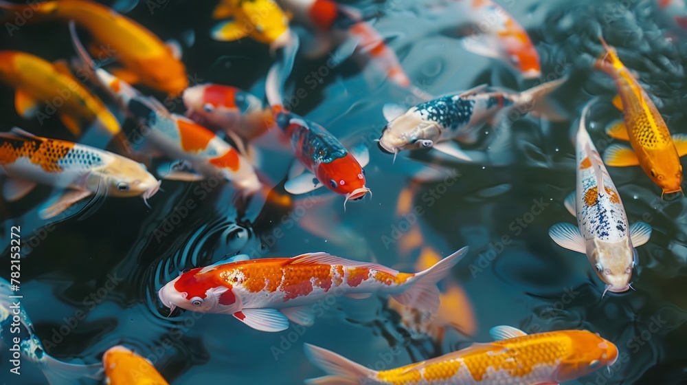 Obraz premium Illustration of colorful koi fish in clear water.