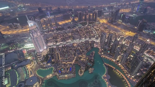 Aerial timelapse of Dubai city, district with modern skyscrapers, skyline. photo