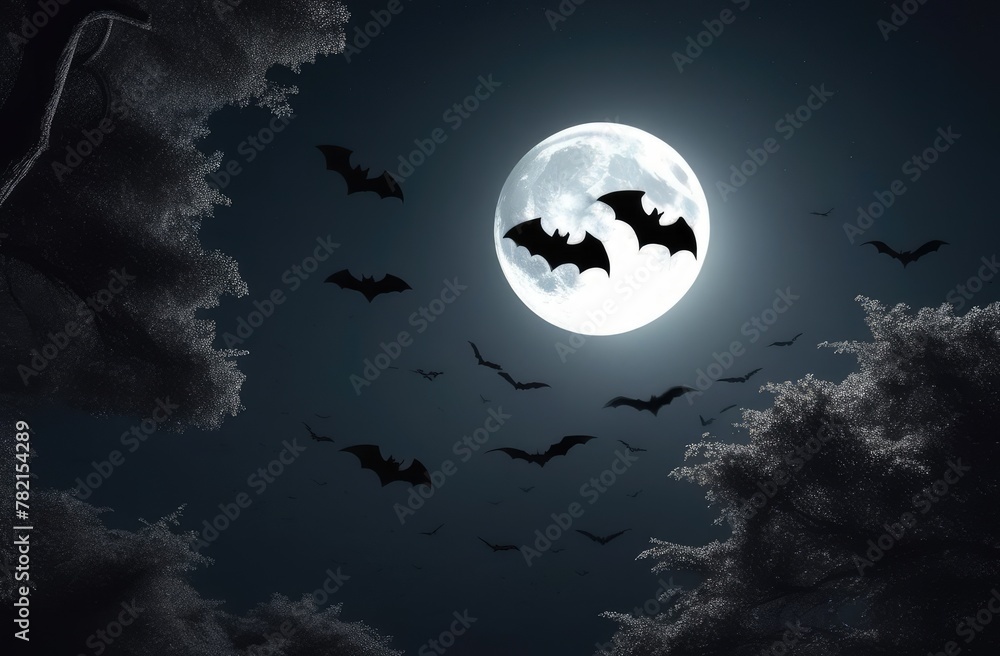 Fototapeta premium Halloween night with creepy bats, Halloween background.