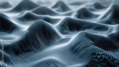 Abstract 3d rendering of wavy surface. Futuristic background with wavy pattern,A blue wave with a lot of dots on it. The dots are in different sizes and are scattered all over the wave 
