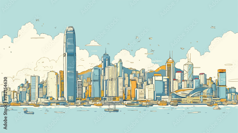 Sketch of Hong Kong City Skyline in vector illustra