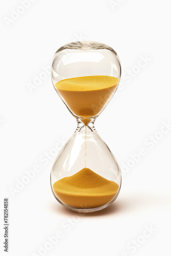 Hourglass with gold sand on white background