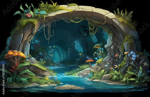 Mystical Grotto with Glowing Pond for Enchanted Children s Book Covers and Fantasy Scenes