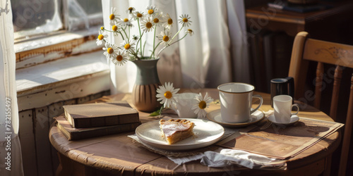 Cozy Morning Breakfast with Coffee and a Book by the Window