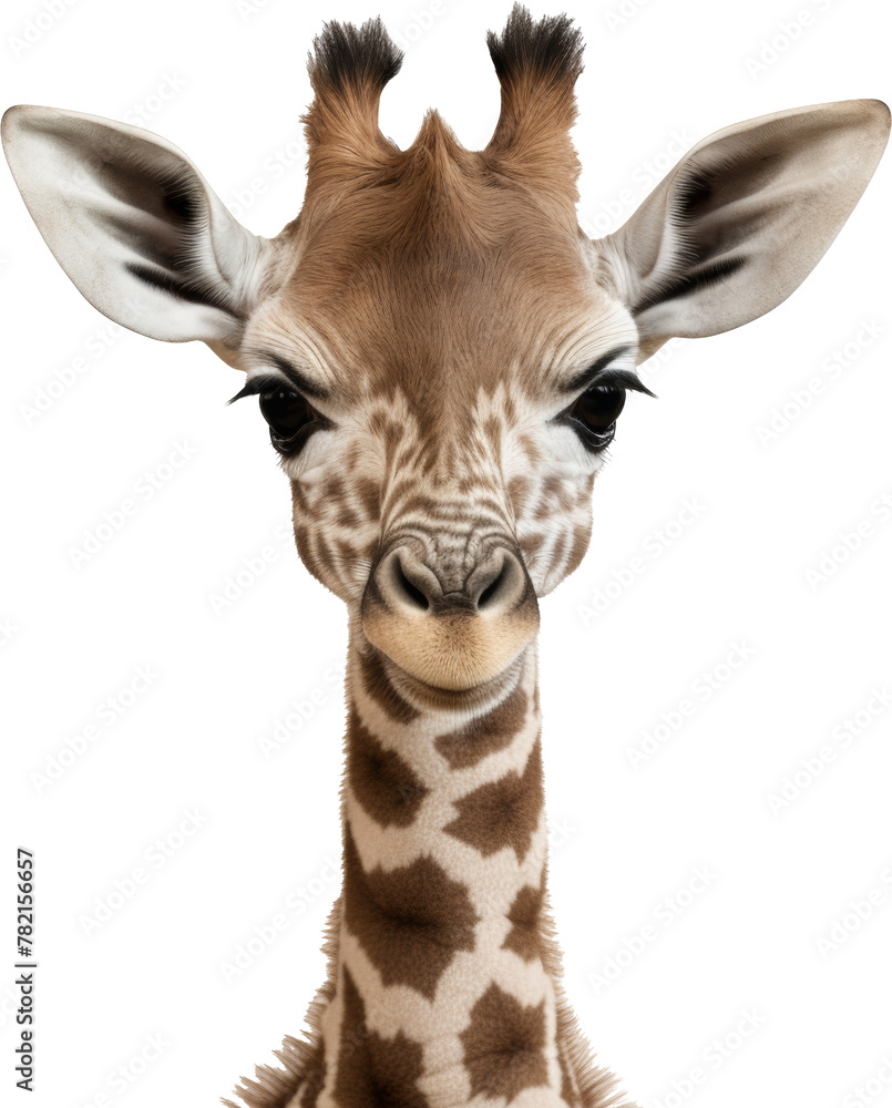 giraffe head isolated on white or transparent background,transparency 