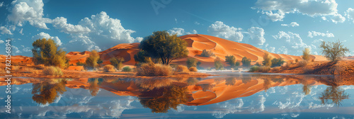 Serene Desert Oasis Panorama with Reflection