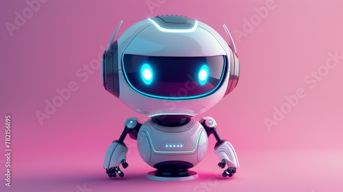 Robot artificial intelligence. Customer service, support character face, human intelligence, cute happy mascot, space tech. Modern technology illustration.