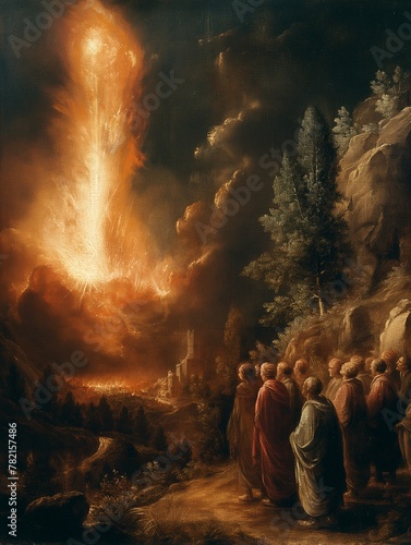 Elijah being taken to heaven in a chariot of fire photo