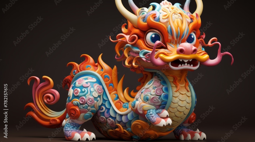 Naklejka premium Cute Colorful Chinese Dragon