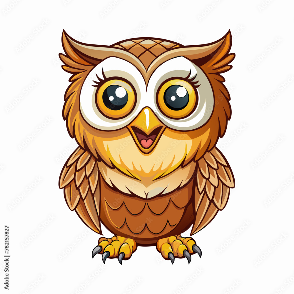 Fototapeta premium A Cartoon Style Happy Owl Smiling. Best for Story Book and T-Shirt Design