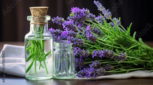 Glass vase adorned with aromatic lavender sprigs