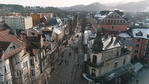 Winter Aerial View of whole Zakopane. Beautiful city in Poland