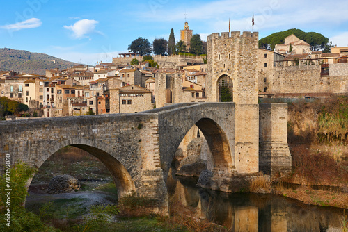 Medieval village of Besalu. Stone bridge. Garrotxa. Girona  Catalonia. Spain