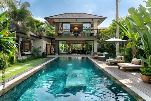 Tropical Poolside Elegance: A Serene Villa Retreat. Concept Poolside Photoshoot, Tropical Vibes, Elegant Outfits, Serene Backdrop, Villa Escape © Anastasiia