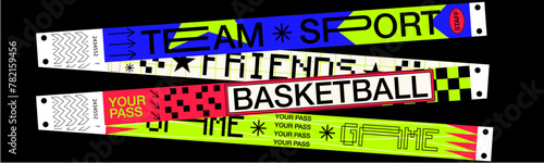  control bracelets for sport team, basketball team bracelets, friends bracelets, game bracelets, Vector mockup of a sport or festival bracelet in a futuristic style.