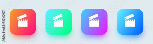 Clapboard solid icon in square gradient colors. Cinema signs vector illustration.
