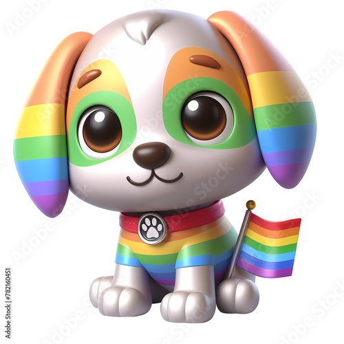 3d illustration of pride dog with pride flag. Realistic 3d high quality isolated render photo